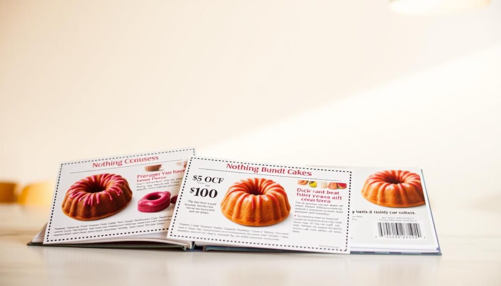 A beautifully designed, high-quality coupon book featuring a variety of enticing Nothing Bundt Cakes offers, presented against a clean, minimalist background. The coupons are elegantly displayed, with crisp, high-resolution graphics showcasing the brand's signature bundt cake designs. The lighting is soft and warm, creating a welcoming, inviting atmosphere. The composition is well-balanced, with the coupons occupying the foreground, and a subtle, blurred background suggesting a bakery or cafe setting. The overall mood is one of indulgence, quality, and the promise of delicious, freshly baked treats. A beautifully designed, high-quality coupon book featuring a variety of enticing Nothing Bundt Cakes offers, presented against a clean, minimalist background. The coupons are elegantly displayed, with crisp, high-resolution graphics showcasing the brand's signature bundt cake designs. The lighting is soft and warm, creating a welcoming, inviting atmosphere. The composition is well-balanced, with the coupons occupying the foreground, and a subtle, blurred background suggesting a bakery or cafe setting. The overall mood is one of indulgence, quality, and the promise of delicious, freshly baked treats.